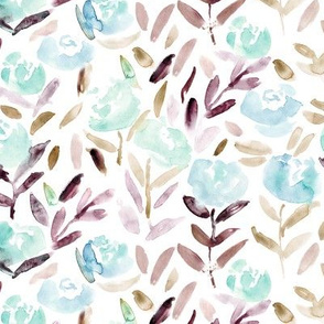 Watercolor floral pattern in blue and deep purple