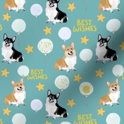 6" cute black and tan welsh cardigan corgi birthday best wishes adorable painted corgis design corgi lovers will adore this teal fabric