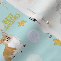 6" cute black and tan welsh cardigan corgi birthday best wishes adorable painted corgis design corgi lovers will adore this blue fabric