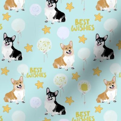 6" cute black and tan welsh cardigan corgi birthday best wishes adorable painted corgis design corgi lovers will adore this blue fabric