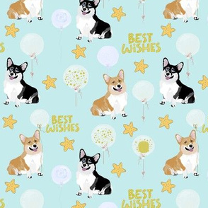 6" cute black and tan welsh cardigan corgi birthday best wishes adorable painted corgis design corgi lovers will adore this blue fabric