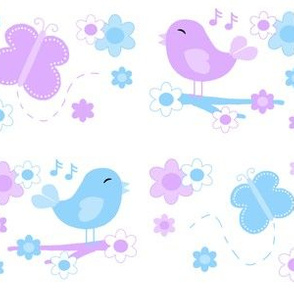 Chickadee Bird Butterfly Floral Purple Lavender Blue  