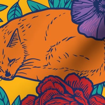 Chinoiserie Inspired Floral Design with Cats - vivid