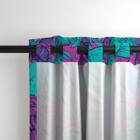 Chinoiserie Inspired Floral Design with Cats - Purple and teal