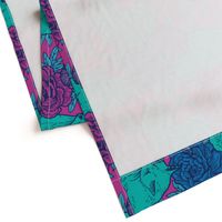 Chinoiserie Inspired Floral Design with Cats - Purple and teal