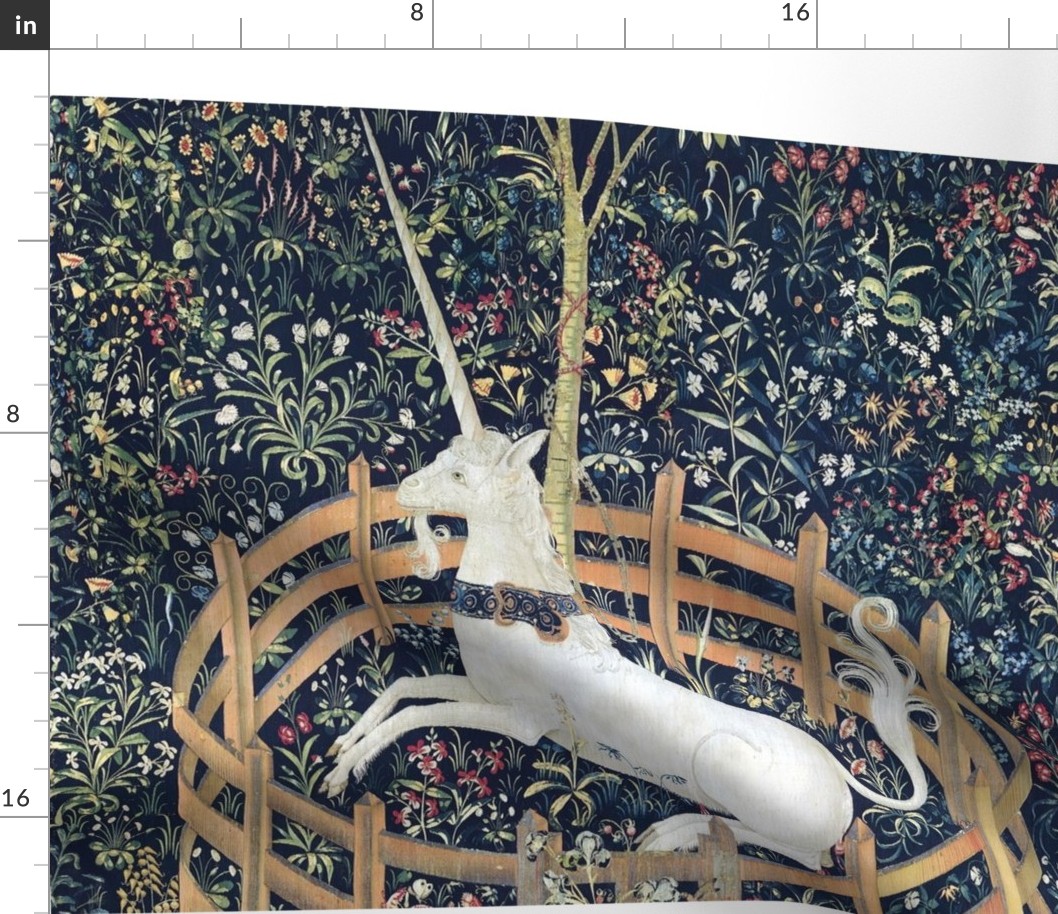 The Unicorn Is In Captivity ~ Floral Tapestry ~ Blue ~ NON REPEATING SQUARE  