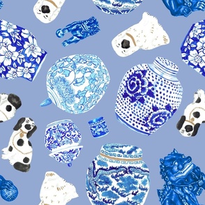 Chinoiserie Curiosity Cabinet Toss in Delft Blue