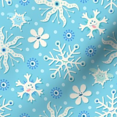 Monster Snowflakes on Teal