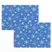 Monster Snowflakes on Blue