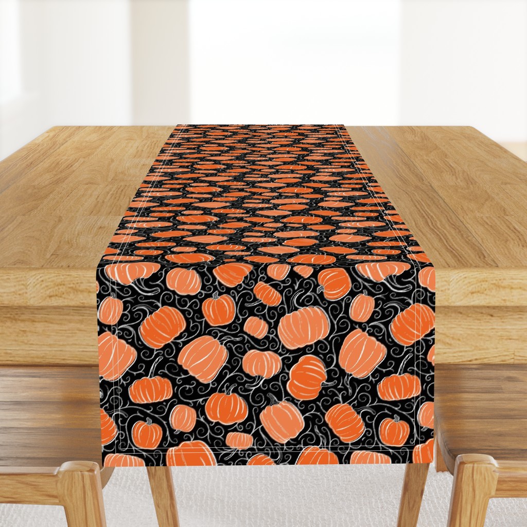 Orange + Black Pumpkin Patch with Textured Swirl Background // Fall Holiday Print Lovely for Halloween and Thanksgiving