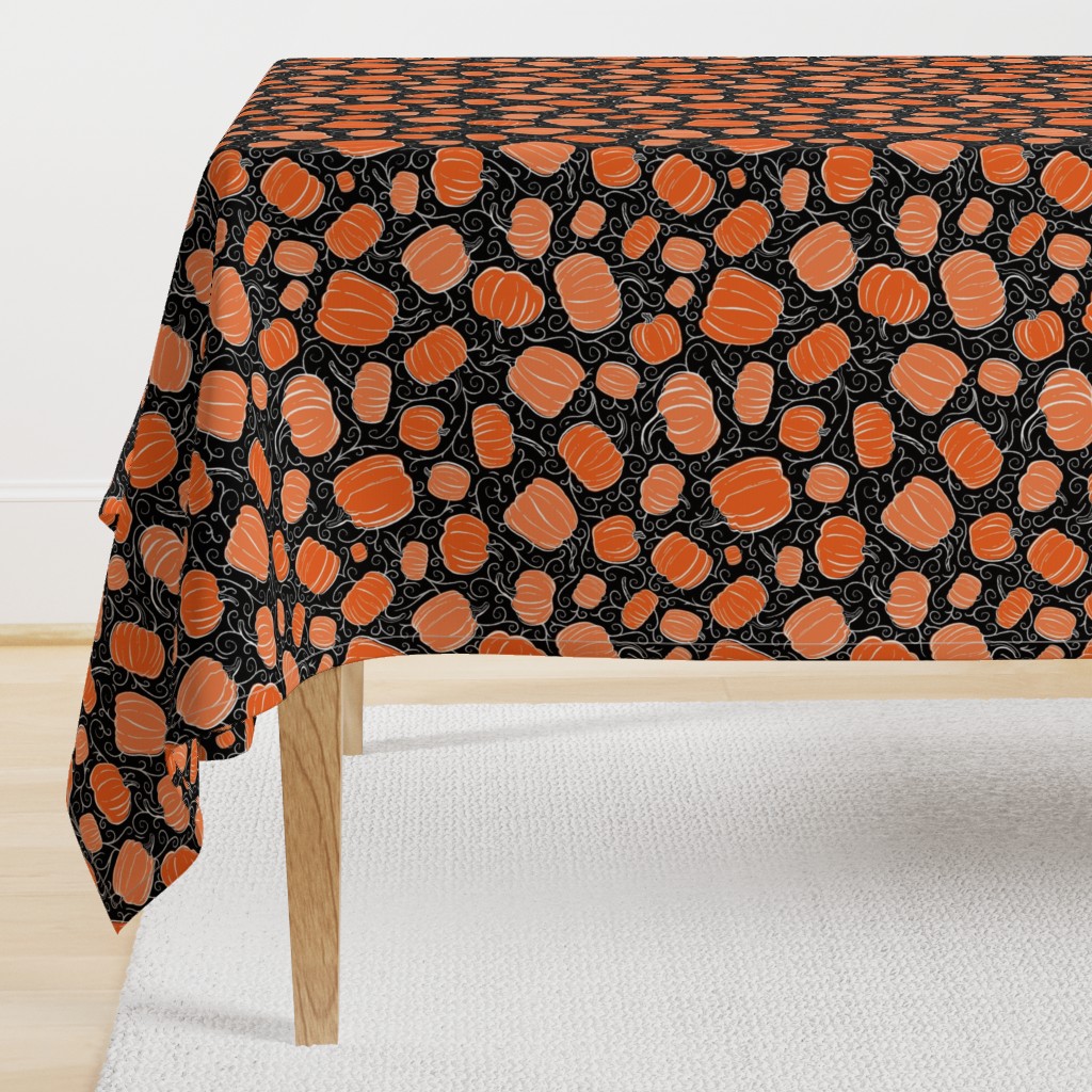 Orange + Black Pumpkin Patch with Textured Swirl Background // Fall Holiday Print Lovely for Halloween and Thanksgiving