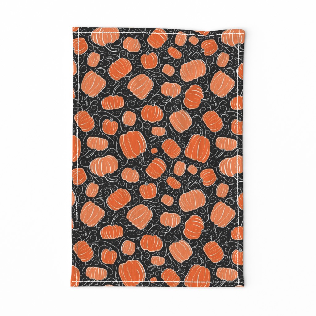 Orange + Black Pumpkin Patch with Textured Swirl Background // Fall Holiday Print Lovely for Halloween and Thanksgiving