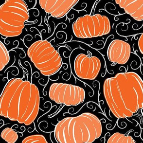 Orange + Black Pumpkin Patch with Textured Swirl Background // Fall Holiday Print Lovely for Halloween and Thanksgiving