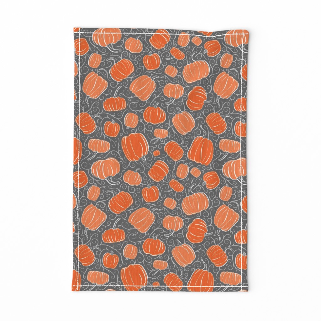 Orange + Gray Pumpkin Patch with Textured Swirl Background // Fall Holiday Print Lovely for Halloween and Thanksgiving