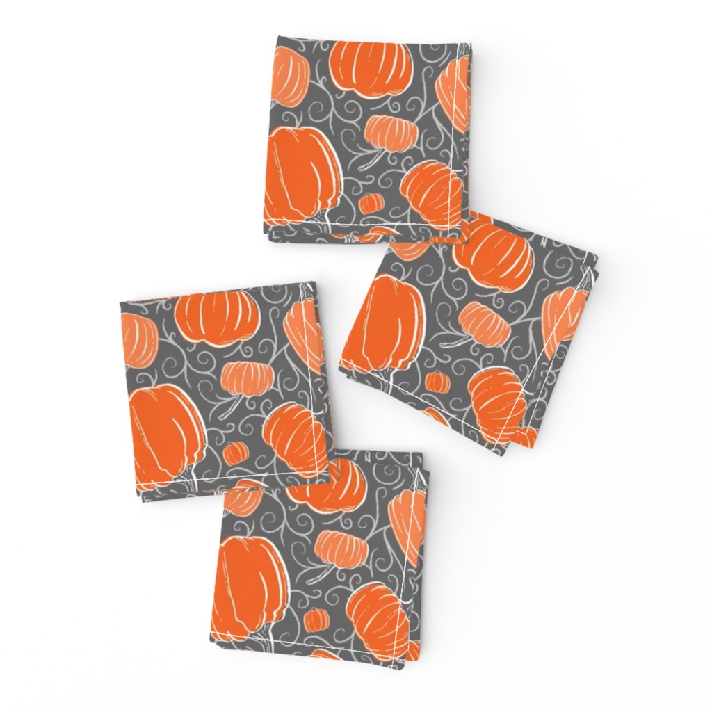 Orange + Gray Pumpkin Patch with Textured Swirl Background // Fall Holiday Print Lovely for Halloween and Thanksgiving
