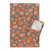 Orange + Gray Pumpkin Patch with Textured Swirl Background // Fall Holiday Print Lovely for Halloween and Thanksgiving