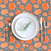 Orange + Gray Pumpkin Patch with Textured Swirl Background // Fall Holiday Print Lovely for Halloween and Thanksgiving