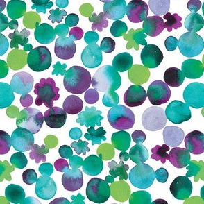 Dotty Floral in Greens and Purple