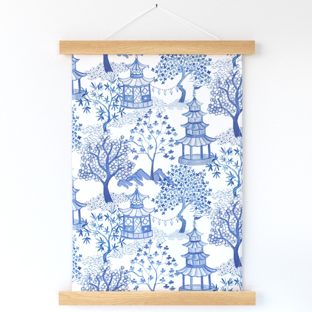 Pagoda Landscape in Blue (Drop Match)