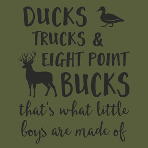 (2 yrds minky) Ducks, Trucks, & Eight Point Bucks that is what little boys are made of - dark grey on grey