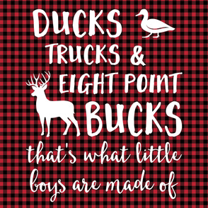 (2 yrds minky) Ducks, Trucks, & Eight Point Bucks that is what little boys are made of - buffalo plaid