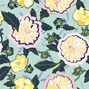 Japan inspired Dahlia floral pattern