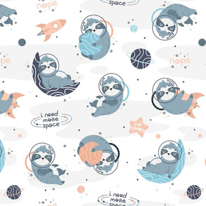 Space Sloth - white grey blue BIG
