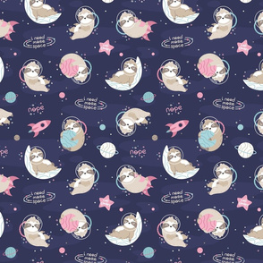 Space Sloth - girl navy pink blue BIG