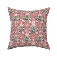 GLAMOROUS FLAMINGOS DAMASK PALM TREE WREATH BLUSH PINK WATERCOLOR by FLOWERYHAT