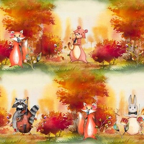 SMALL AUTUMN FOREST WOODLAND ANIMALS MUSIC ORCHESTRA SEAMLESS