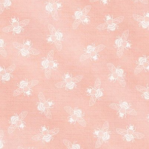 White Ditsy Bees on Peach Barkcloth Texture