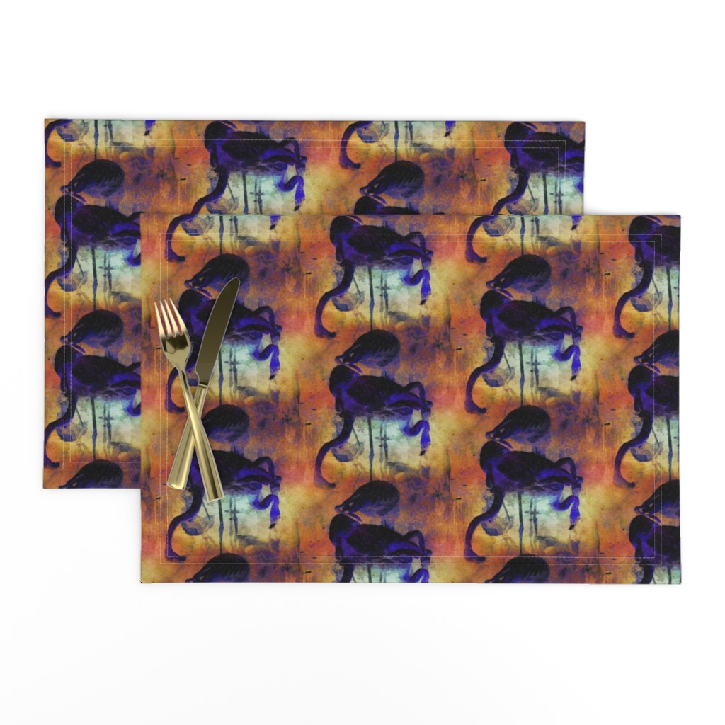 FLAMINGOS POND SUNSET JAPANESE ORANGE GOLD PURPLE DOTTED PRINT