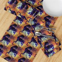 FLAMINGOS POND SUNSET JAPANESE ORANGE GOLD PURPLE DOTTED PRINT