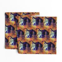 FLAMINGOS POND SUNSET JAPANESE ORANGE GOLD PURPLE DOTTED PRINT