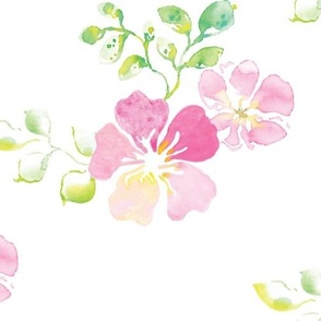 Watercolor pink flowers. Use the design for  girls room decor, bathroom wallpaper or duvet cover.