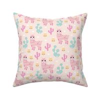 Kawaii Christmas lights and seasonal llama holiday cactus tree print soft pastel girls