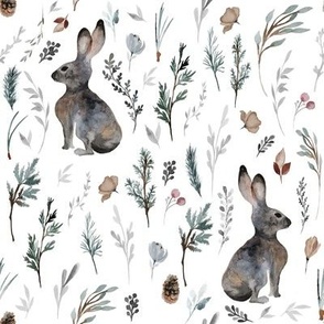 8" Woodland Bunnies // White - Easter, Spring, Rabbit