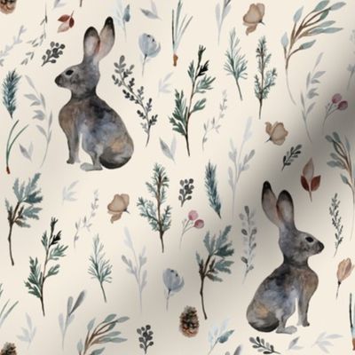 8" Woodland Bunnies // White Linen