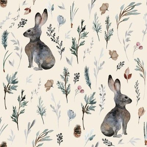 8" Woodland Bunnies // White Linen