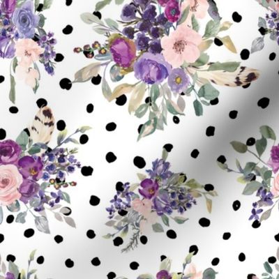 8" Country Garden Florals // Black Spotted Dots