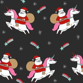 santa unicorn fabric - funny christmas fabric, unicorn christmas fabric, santa claus fabric, father christmas fabric, cute holiday design -  black