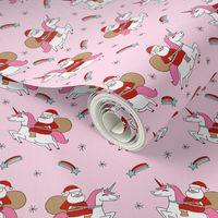 santa unicorn fabric - funny christmas fabric, unicorn christmas fabric, santa claus fabric, father christmas fabric, cute holiday design -  light pink