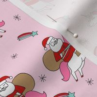 santa unicorn fabric - funny christmas fabric, unicorn christmas fabric, santa claus fabric, father christmas fabric, cute holiday design -  light pink