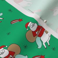 santa unicorn fabric - funny christmas fabric, unicorn christmas fabric, santa claus fabric, father christmas fabric, cute holiday design -  green