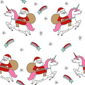 santa unicorn fabric - funny christmas fabric, unicorn christmas fabric, santa claus fabric, father christmas fabric, cute holiday design - white