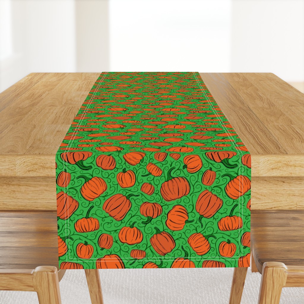 Orange + Green Pumpkin Patch with Textured Swirl Background // Fall Holiday Print Lovely for Halloween and Thanksgiving