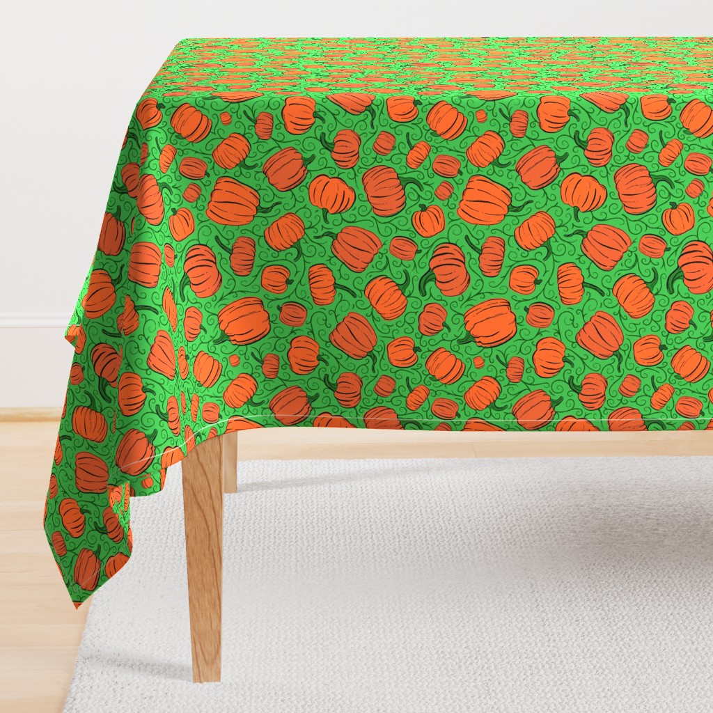 Orange + Green Pumpkin Patch with Textured Swirl Background // Fall Holiday Print Lovely for Halloween and Thanksgiving