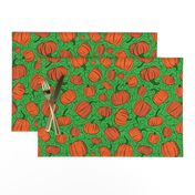 Orange + Green Pumpkin Patch with Textured Swirl Background // Fall Holiday Print Lovely for Halloween and Thanksgiving
