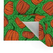 Orange + Green Pumpkin Patch with Textured Swirl Background // Fall Holiday Print Lovely for Halloween and Thanksgiving