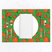 Orange + Green Pumpkin Patch with Textured Swirl Background // Fall Holiday Print Lovely for Halloween and Thanksgiving